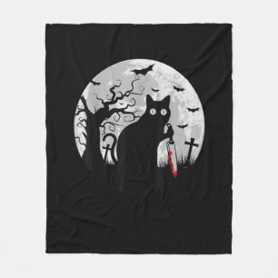 Cobertor De Velo Cat What_ Halloween Black Cat com faca - Funny W