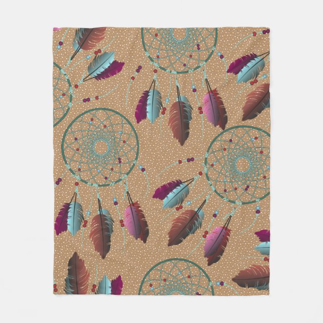 Cobertor De Velo Catadores de Sonhos Nativos de Turquesa Roxa (Frente)