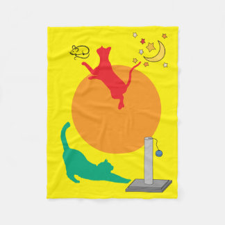 Cobertor De Velo Cats at Play on Yellow Fleece Blanket