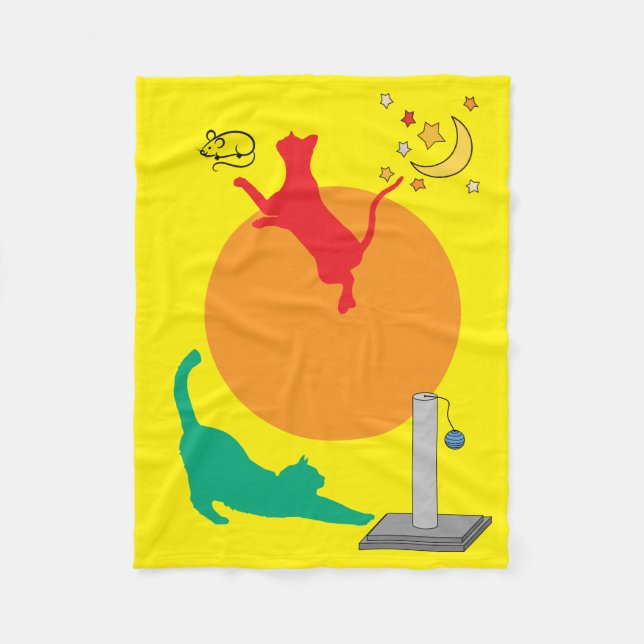 Cobertor De Velo Cats at Play on Yellow Fleece Blanket (Frente)