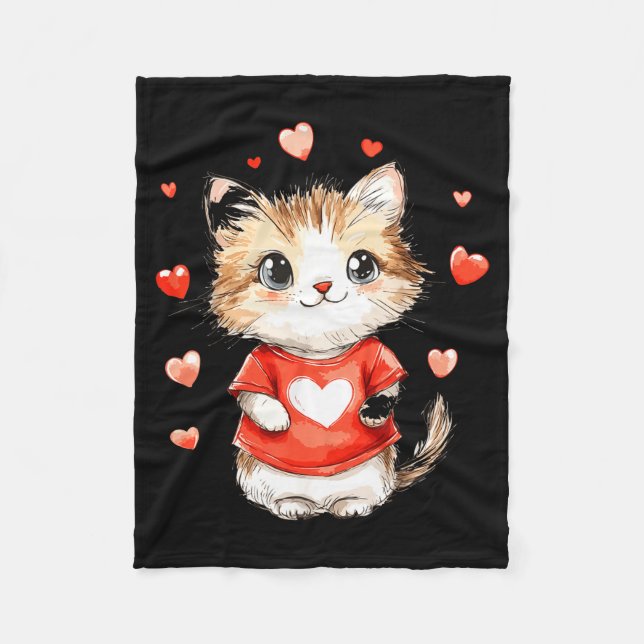Cobertor De Velo Cats Lover Heart Girls Kitten Valentine’s Day Wome (Frente)