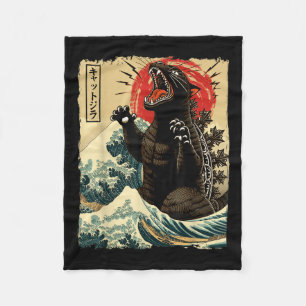 Cobertor De Velo Catzilla Cat Art Engraçado Gato Japonês Para Homen