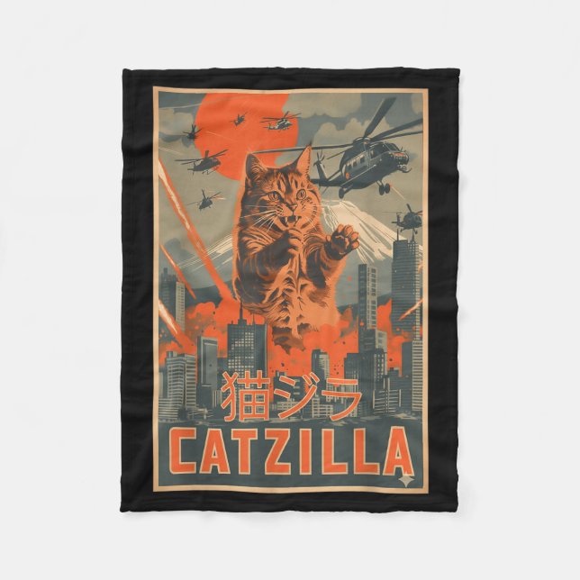 Cobertor De Velo Catzilla Cat Japanese Art Funny Cat For Men Women  (Frente)