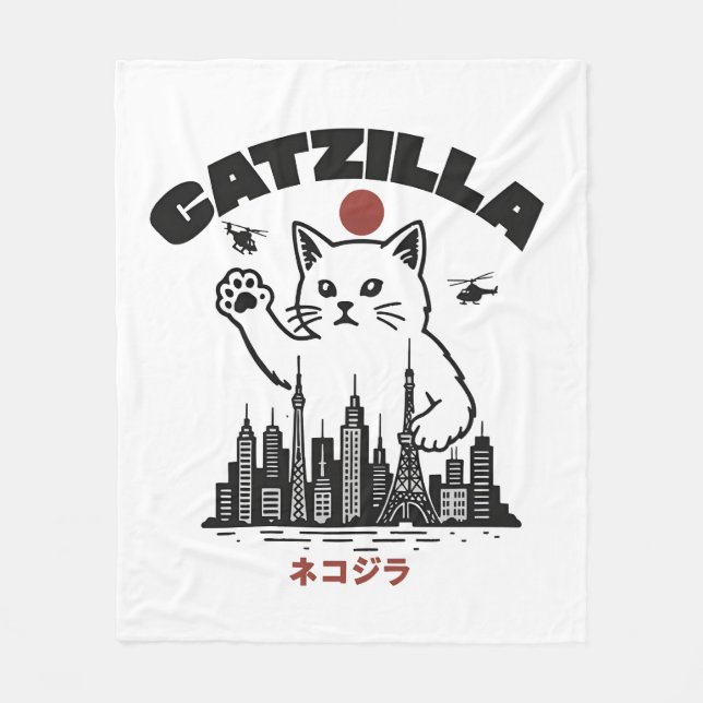 Cobertor De Velo Catzilla - Engraçado Cat Godzilla Parody (Frente)