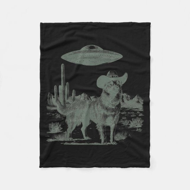 Cobertor De Velo Caubói engraçado cachorro alienígena ufo deserto e (Frente)