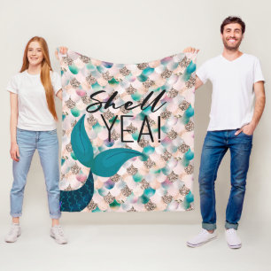 Cobertor De Velo Cauda de sereia e escamas Shell Yea Teal & Gold Gl