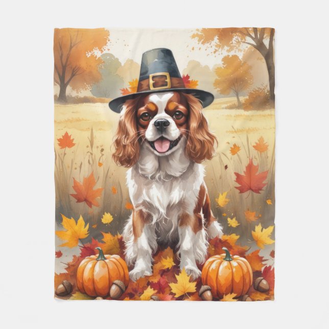 Cobertor De Velo Cavalier King Charles Spaniel Autumn Leaves (Frente)