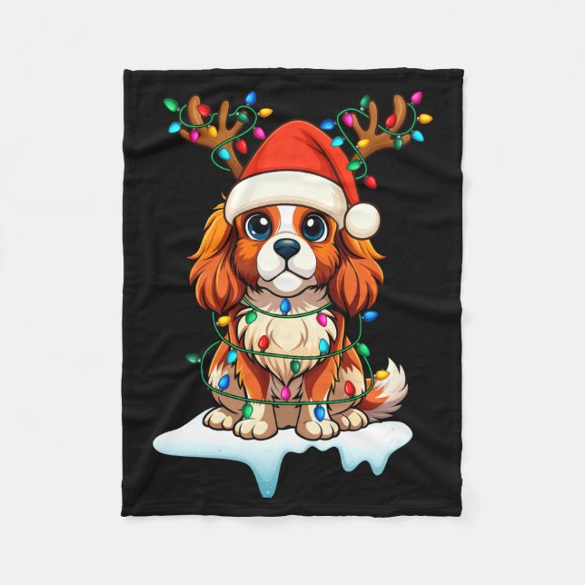 Cobertor De Velo Cavalier King Charles Spaniel Christmas Reindeer P (Frente)