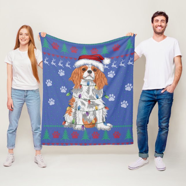 Cobertor De Velo Cavalier King Charles Spaniel Christmas Ugly Sweat (In Situ)