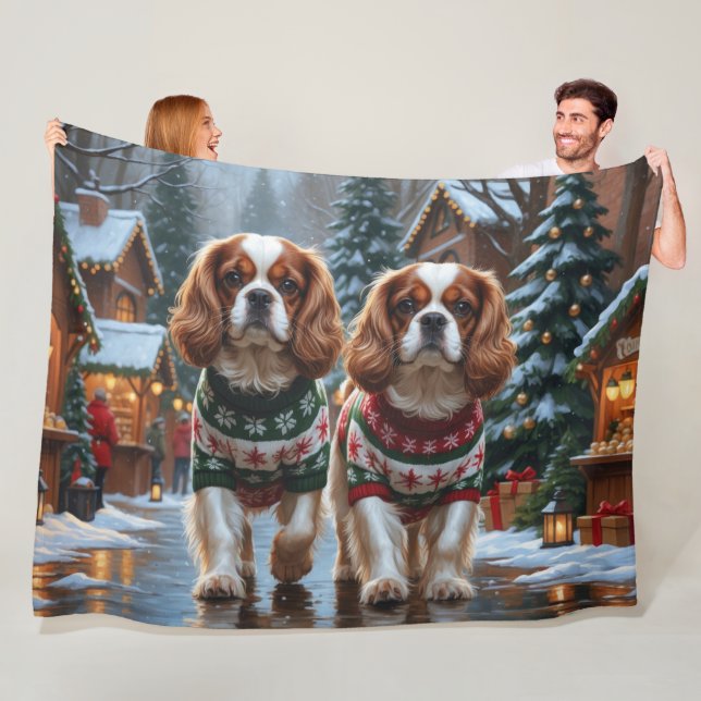Cobertor De Velo Cavalier King Charles Spaniel Dogs Christmas Snow  (In Situ)