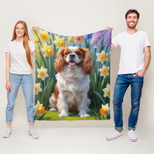 Cobertor De Velo Cavalier King Charles Spaniel Flores da Primavera