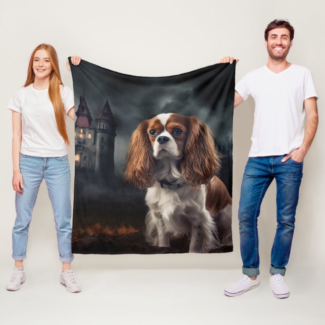 Cobertor De Velo Cavalier King Charles Spaniel Halloween Assustador (In Situ)
