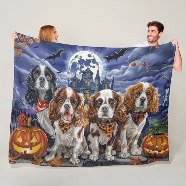 Cobertor De Velo Cavalier King Charles Spaniel Halloween Assustador (In Situ)