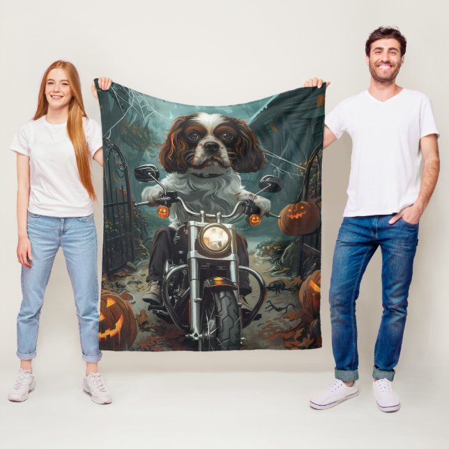 Cobertor De Velo Cavalier King Charles Spaniel Halloween Assustador (In Situ)