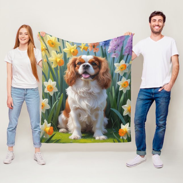 Cobertor De Velo Cavalier King Charles Spaniel Spring Flowers (In Situ)