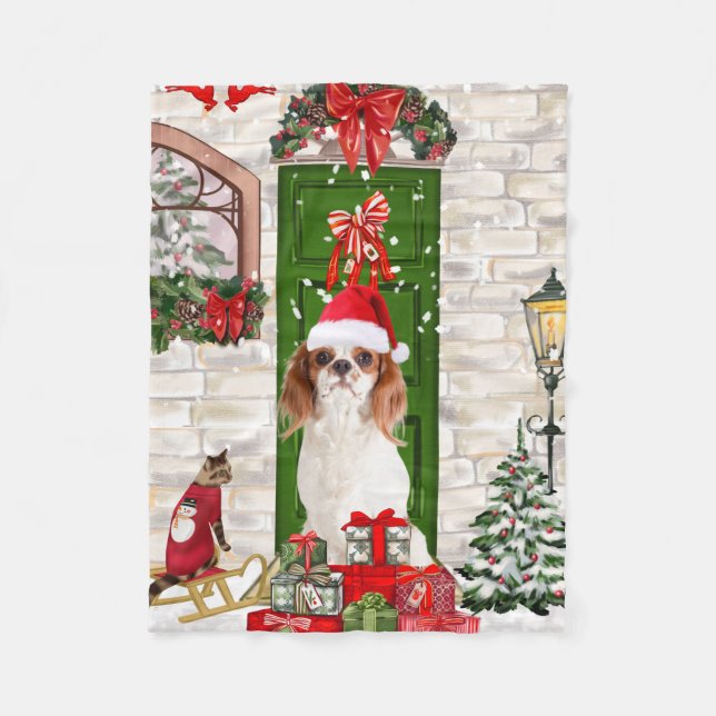 Cobertor De Velo Cavalier King Dog Christmas (Frente)