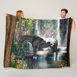 Cobertor De Velo Cavalo Appaloosa Preto Fundo de Cachoeira
