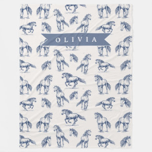Cobertor De Velo Cavalo Azul Vintage Personalizado Clássico Country