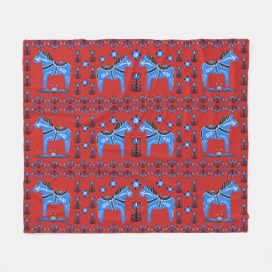 Cobertor De Velo Cavalo folk de Dala, nórdico/norueguês, azul/ver