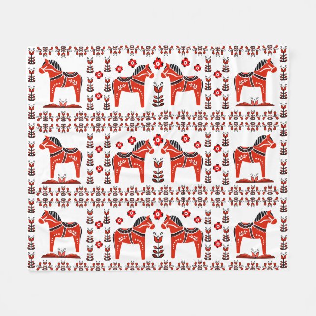 Cobertor De Velo Cavalo folk de Dala, nórdico/norueguês, branco/ver (Frente (Horizontal))