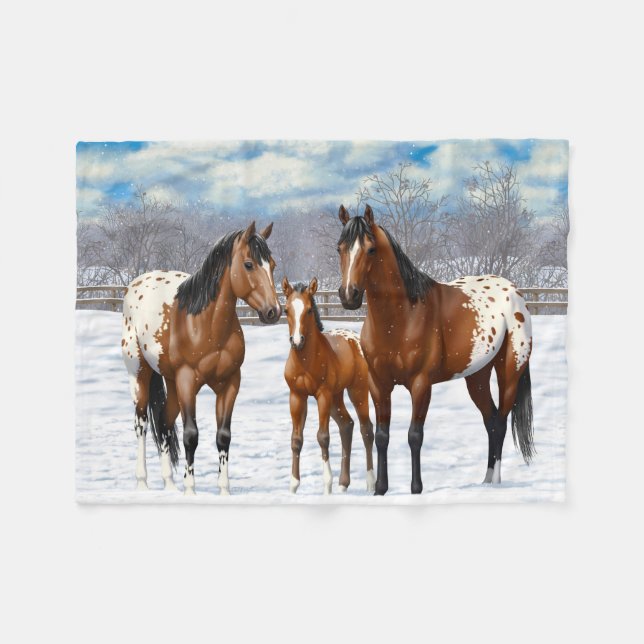 Cobertor De Velo Cavalos Appaloosa De Baía Castanha Em Neve (Frente (Horizontal))