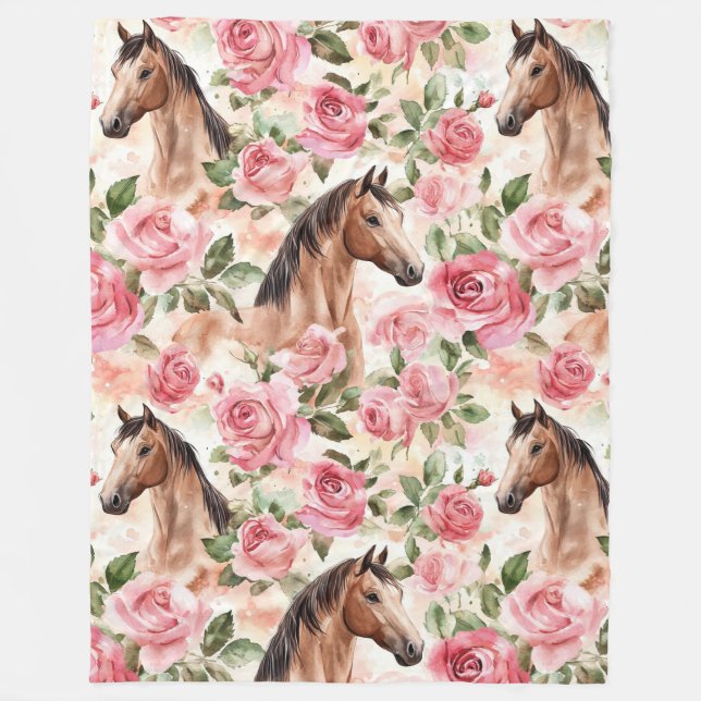 Cobertor De Velo Cavalos Bonito Rosas Rosa Floral (Frente)