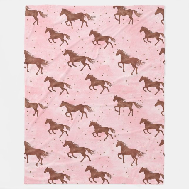 Cobertor De Velo Cavalos Florais Rosa Feminino Marrom (Frente)