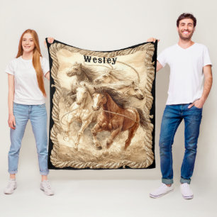 Cobertor De Velo Cavalos Selvagens Garanhões Corda Laço