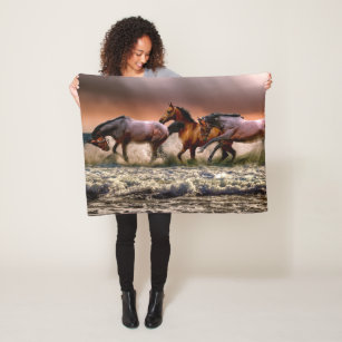 Cobertor De Velo Cavalos Selvagens Jogando na impressão