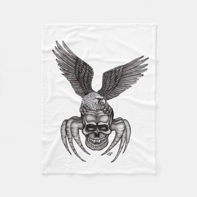 Cobertor De Velo Caveira-aranha com águia no estilo da tatuagem (Frente)