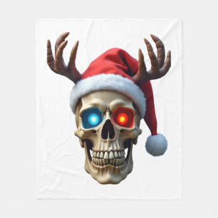 Cobertor De Velo Caveira de Natal com Chapéu de Papai Noel e Galhad