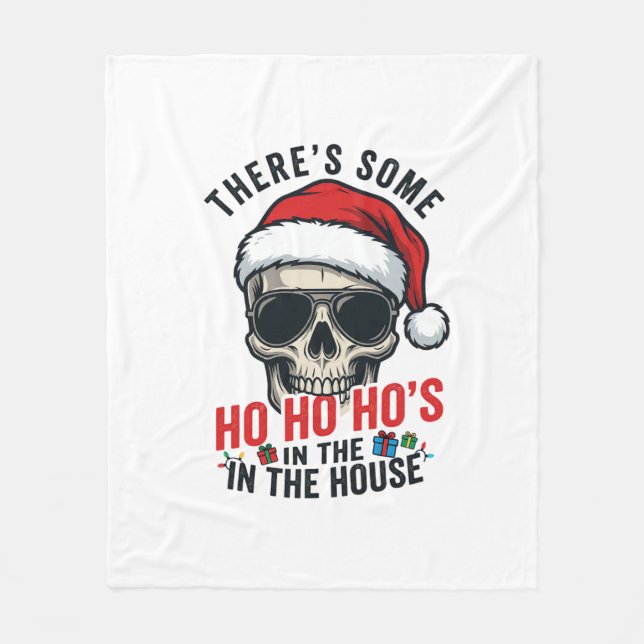 Cobertor De Velo Caveira de Natal Ho Ho Ho Humor Design (Frente)