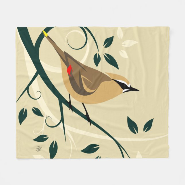 Cobertor De Velo Cedar Waxwing Bird (Frente (Horizontal))