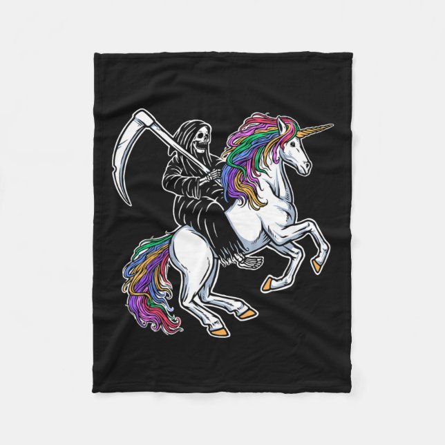 Cobertor De Velo Ceifador Cavalgando Arco-íris Esqueleto Unicórnio  (Frente)