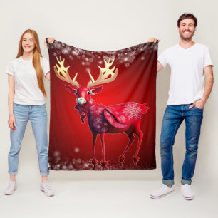 Cobertor De Velo Celebração de Natal Rena Vermelha Férias de Invern