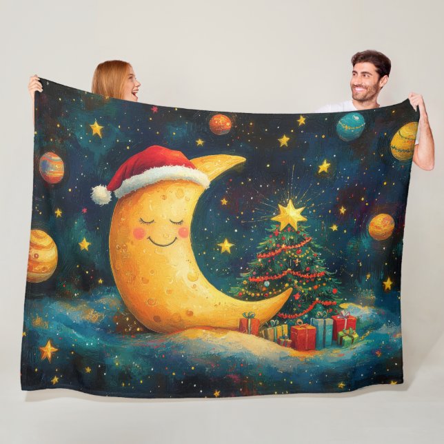 Cobertor De Velo Celebração Divertida da Lua Galáctica no Natal (In Situ)