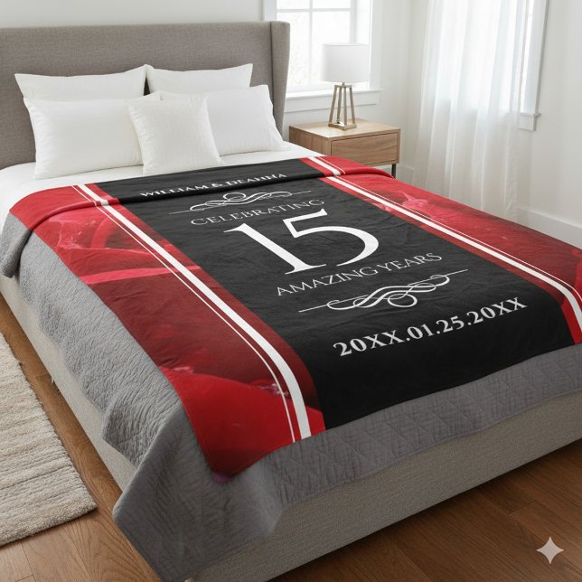 Cobertor De Velo Celebração do Aniversário de Casamento de Rosa 15  (15th Rose Wedding Anniversary Fleece Blanket Cover Photo)