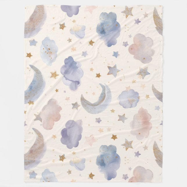 Cobertor De Velo Celestial Lunares Estrelas Aquarela Pastéis Capric (Frente)