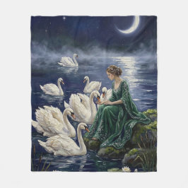 Cobertor De Velo Celtic Swans Moonlit Lake Night Fantasy Art