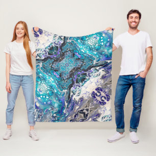Cobertor De Velo Células Abstrato de Tinta Azul Turquesa Azul Pret