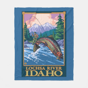 Cobertor De Velo Cena da pesca com mosca - rio de Lochsa, Idaho
