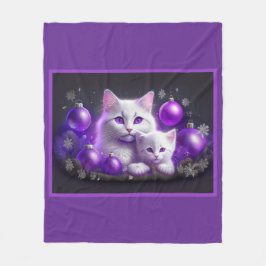 Cobertor De Velo Cena de Natal Púrpura De Gato E Gato-Mãe Branco