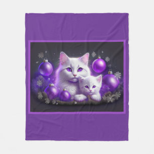 Cobertor De Velo Cena de Natal Púrpura De Gato E Gato-Mãe Branco