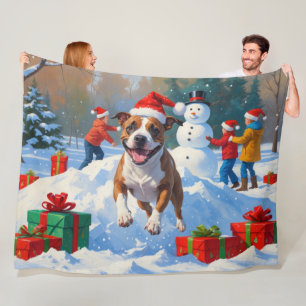 Cobertor De Velo Cena de neve festiva de Natal com Bull Terrier