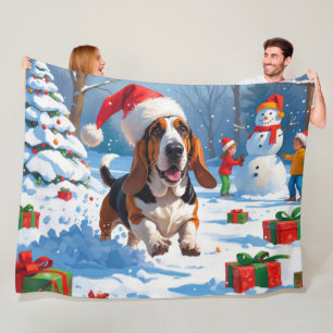 Cobertor De Velo Cena de neve festiva de Natal do Basset Hound