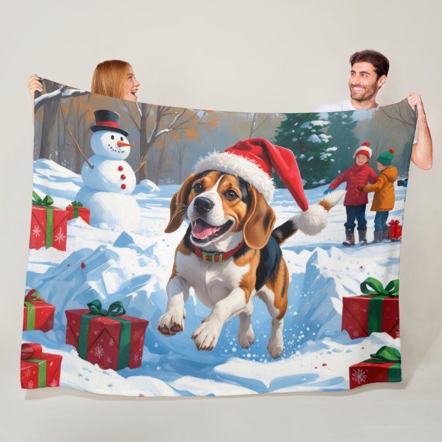 Cobertor De Velo Cena de Neve Festiva de Natal do Beagle (In Situ)