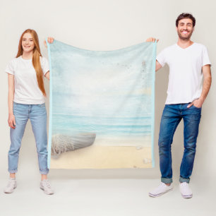 Cobertor De Velo Cena de praia costeira com um barco de pesca