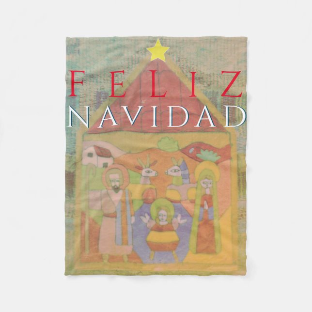 Cobertor De Velo Cena Folk Natividade "Feliz Navidad" (Frente)