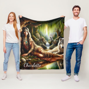 Cobertor De Velo Cena pacífica: Índio nativo e lobo