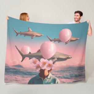 Cobertor De Velo Cenário de Sonho Surrealista com Tubarões e Balões